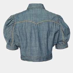 Pre Owned Sportmax Blue Cotton Collar Detail Button Front Blouse M