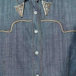 Pre Owned Sportmax Blue Cotton Collar Detail Button Front Blouse M