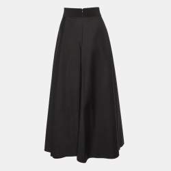 Pre Owned Sportmax Black Gabardine Pleated Midi Skirt L