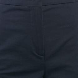 Pre Owned Sportmax Navy Blue Gabardine Cotton Contrast Trim Straight Leg Pants S