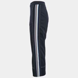 Pre Owned Sportmax Navy Blue Gabardine Cotton Contrast Trim Straight Leg Pants S