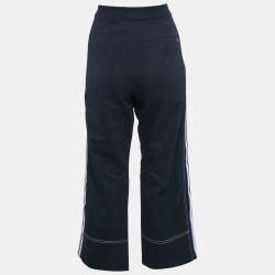 Pre Owned Sportmax Navy Blue Gabardine Cotton Contrast Trim Straight Leg Pants S