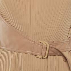 Sportmax Beige Faux Leather and Chiffon Plisse Top M