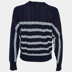 Sportmax Navy Blue Striped Knit Crewneck Sweatshirt L