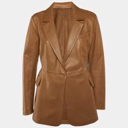 Sportmax Brown Flared Leather Jacket M