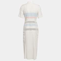 Pre Owned Sportmax White Cotton Pintuck Detail Dress Midi S