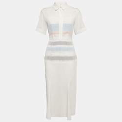 Pre Owned Sportmax White Cotton Pintuck Detail Dress Midi S