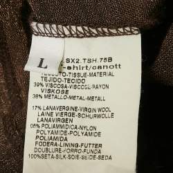 Pre Owned Sportmax Brown Embellished Lurex Knit Long Sleeve Top L 