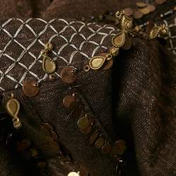 Pre Owned Sportmax Brown Embellished Lurex Knit Long Sleeve Top L 