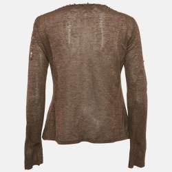 Pre Owned Sportmax Brown Embellished Lurex Knit Long Sleeve Top L 