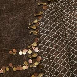 Pre Owned Sportmax Brown Embellished Lurex Knit Long Sleeve Top L 