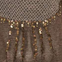 Pre Owned Sportmax Brown Embellished Lurex Knit Long Sleeve Top L 