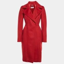 Sportmax Red Wool Felt Mid-Length Coat S