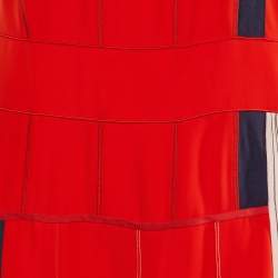 Pre Owned Sportmax Red Colorblock Crepe Pleated Midi Dress L