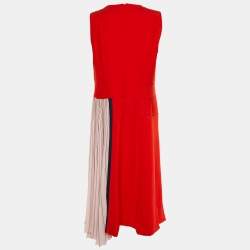 Pre Owned Sportmax Red Colorblock Crepe Pleated Midi Dress L
