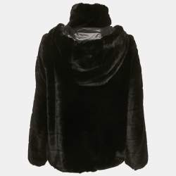 Pre Owned Sportmax Black Faux Fur Reversible Hooded Jacket M