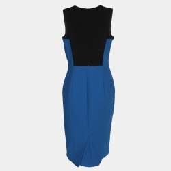 Pre Owned Sportmax Blue/Black Stretch Crepe Knit Midi Dress M