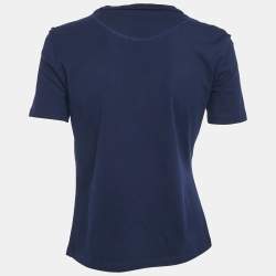 Pre Owned Sportmax Code Navy Blue Sequin Embellished Cotton T-Shirt M