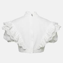Pre Owned Sportmax White Broderie Anglaise Cotton Ometto Crop Top M
