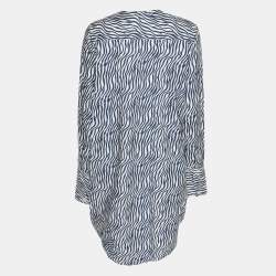 Pre Owned Sportmax Blue/White Animal Print Cotton Drawstring Long Sleeve Tops S