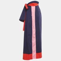 Pre Owned Sportmax Navy Blue Cotton Contrast Side Trim Wide Leg Trousers S