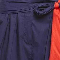 Pre Owned Sportmax Navy Blue Cotton Contrast Side Trim Wide Leg Trousers S