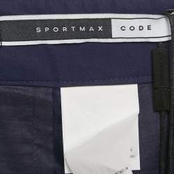 Pre Owned Sportmax Navy Blue Cotton Contrast Side Trim Wide Leg Trousers S