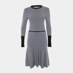 Pre Owned Sportmax Blue Check Pattern Knit Midi Dress M