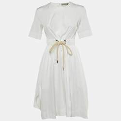 Pre Owned Sportmax White Cotton Belted Handkerchief Hem S