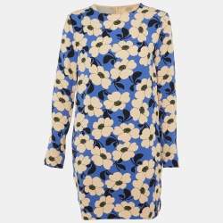 Pre Owned Sportmax Code Blue Floral Print Crepe Mini Dress L