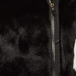 Pre Owned معطف سبورت ماكس صوف أسود بفرو تقليم مقاس صغير - سمول