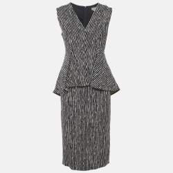 Pre Owned Sportmax Navy Blue/White Stripe Crepe Peplum Mini Dress M