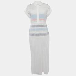 مملوكة مسبقًا Sportmax White Cotton Pintuck Detail Midi Dress L