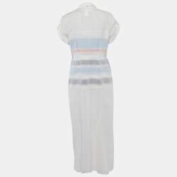 مملوكة مسبقًا Sportmax White Cotton Pintuck Detail Midi Dress L