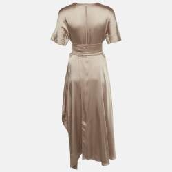 Pre Owned Sportmax Beige Satin Flared Maxi Dress L