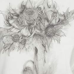 Pre Owned Sportmax White Floral Print Denim Midi Dress M