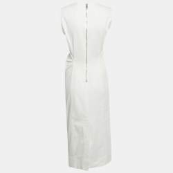 Pre Owned Sportmax White Floral Print Denim Midi Dress M