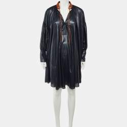 Pre Owned Sportmax Navy Blue Polyester Contrast Neck Detail Mini Dress M