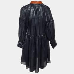 Pre Owned Sportmax Navy Blue Polyester Contrast Neck Detail Mini Dress M