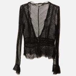 مملوكة مسبقًا Sportmax Black Tulle Sheer peplum Blouse L