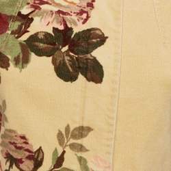 Pre Owned Sportmax Cream Floral Print Velvet Fur Trim Jacket S