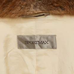 Pre Owned Sportmax Cream Floral Print Velvet Fur Trim Jacket S