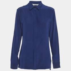 مملوكة مسبقًا Sportmax Blue Silk Long Sleeve Shirt M