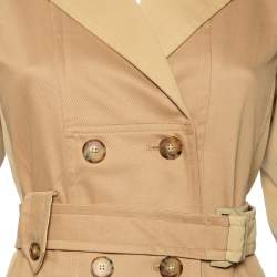 Pre Owned Sportmax Beige Cotton & Georgette Double Breasted Pleated Belted Coat S