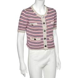 Sportmax Multicolor Striped Linen Knit Button Front Cardigan M