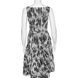 Pre Owned Sportmax Monochrome Printed Seer Sucker Overlay Detailed Sleeveless Dress S
