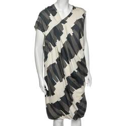 Pre Owned Sportmax Multicolored Printed Cotton Pleated Detailed Dress  M