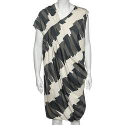 Pre Owned Sportmax Multicolored Printed Cotton Pleated Detailed Dress  M