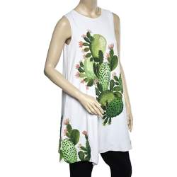 Sportmax White Cactus Print Crepe Sleeveless A-Line Dress S