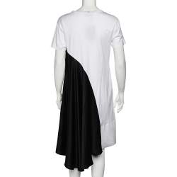 Pre Owned Sportmax Defile Monochrome Cotton Knit & Sateen Asymmetric Hem Midi Dress S